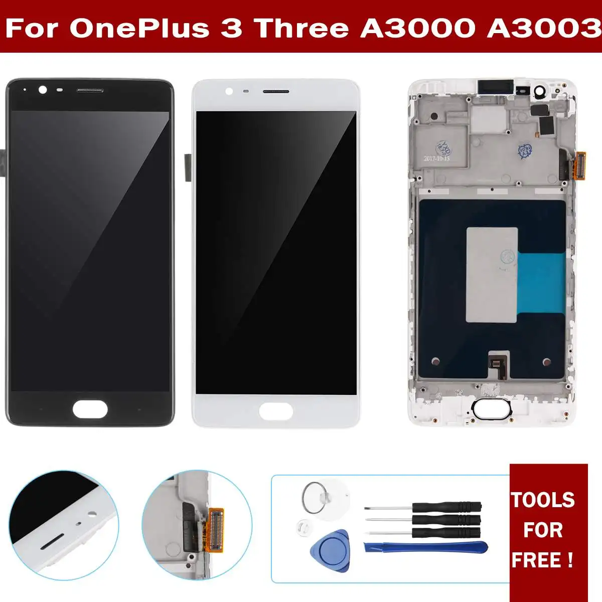 

Leory LCD Display Touch Screen Digitizer For OnePlus 3 5.5inch A3000+ Frame Replacement With Free Repaire Tools Assembly