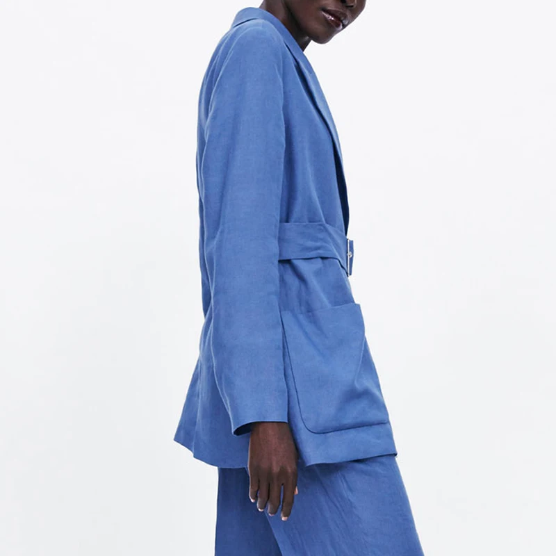 YNZZU шикарный однотонный синий Повседневный блейзер для женщин осень длинный рукав Женская рабочая одежда пояса женские куртки верхняя одежда Карманы AO974