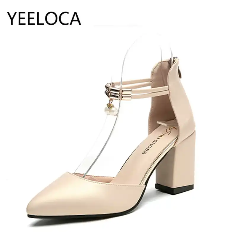 Yeeloca Ete Femmes Sandales Chaussures Habillees Talons Hauts Bateau Chaussures De Mariage Talon Carre 7 5cm Bout Pointu Pompes Femmes Chaussures Aliexpress