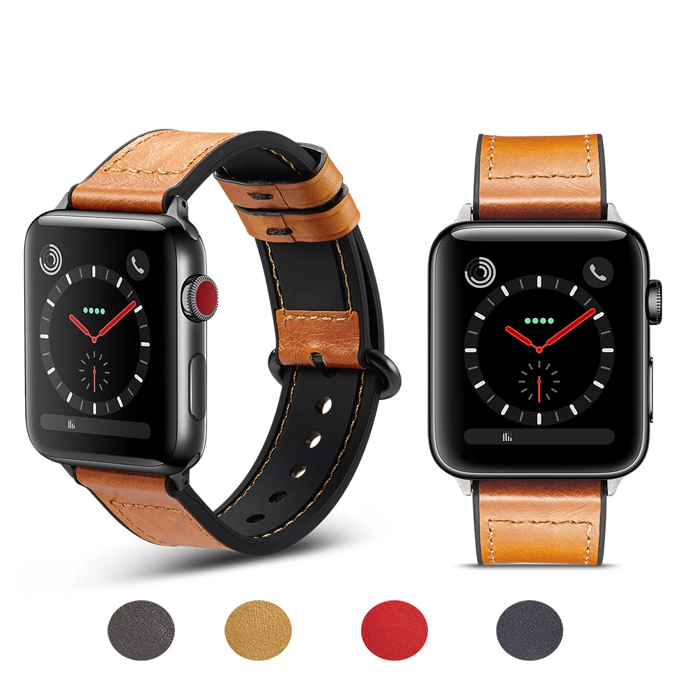 

Hybrid Leather Silicone Sports Band For Apple Watch 42mm 44mm Series 4 3 2 1 Replacement Sweatproof Straps For iWatch 38mm 40mm