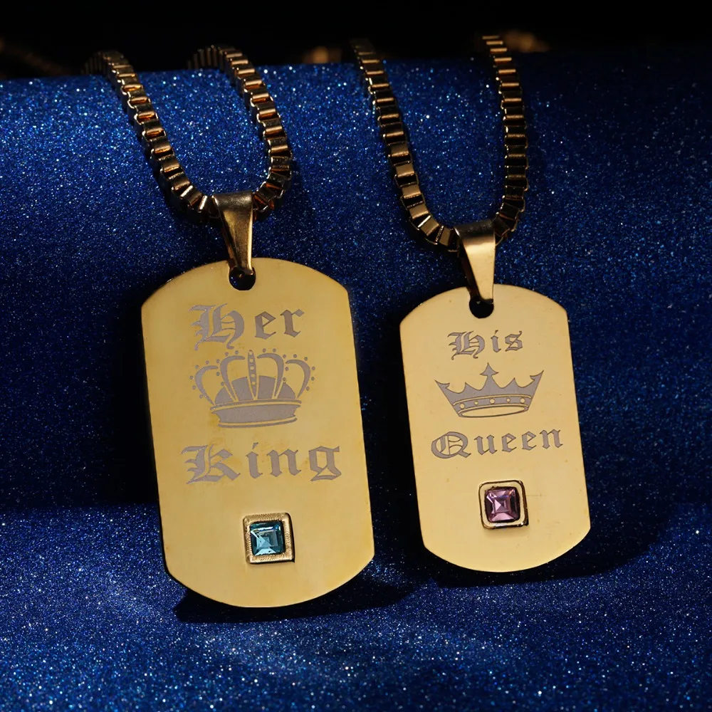 Ожерелье Uloveido Her King и His ожерелье с надписью Queen & подвески из титана золотого цвета
