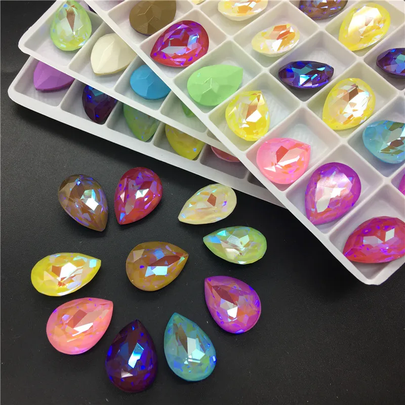 

TopStone K9 Mocha AB Teardrop Glass Crystal Fancy Stone 10x14 13x18 mm Pointback Drop Rhinestone can mix