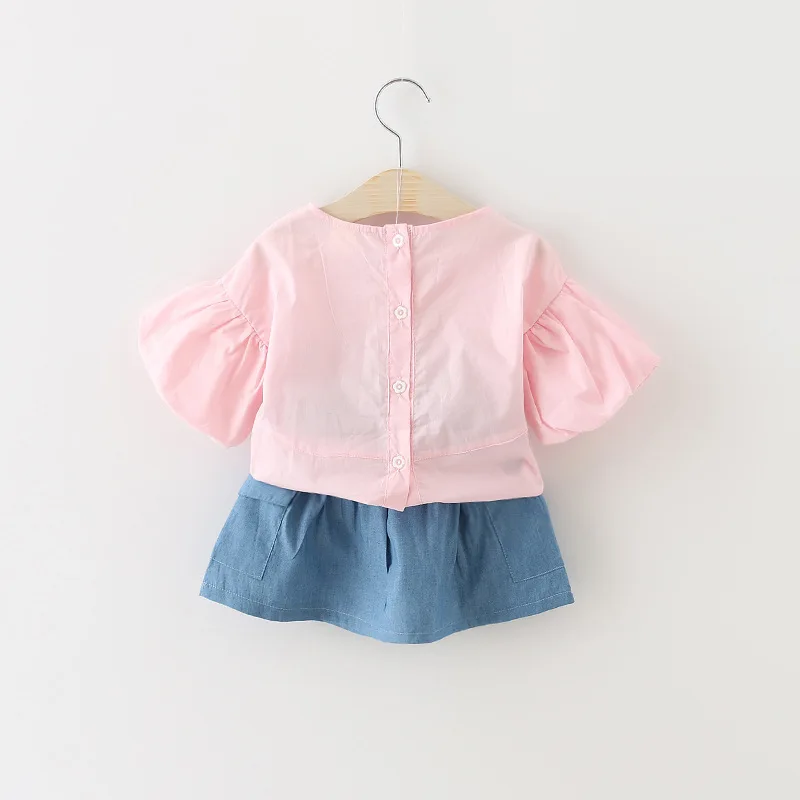 Murah Baru Bayi Perempuan Pakaian Set 2 Pcs Kapas Rok + T Shirt Kasual Musim Panas Gaya Bayi Gadis Pakaian Pink Padat cocok untuk Pesta