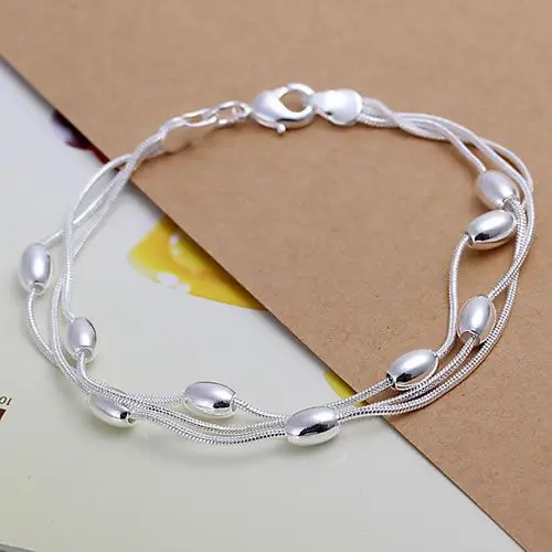 

KN-H236 Wholesale Silver fashion jewelry Three Line Gloss Ball Bracelet For Ladies charm Party Gifts beads trendy Link Bracelets