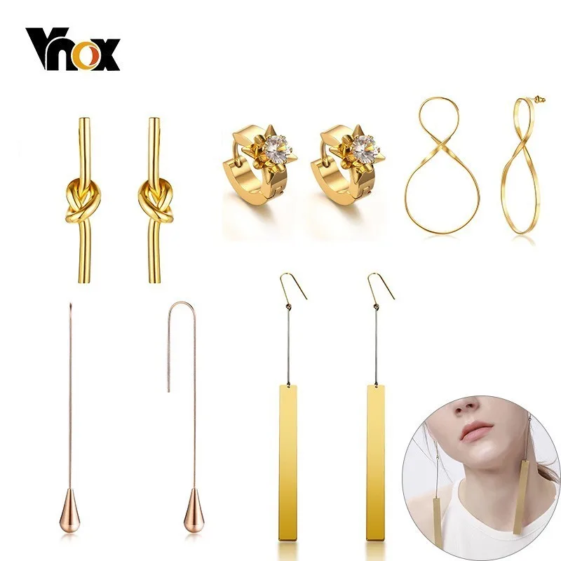 

Vnox 5 Pairs/ Sets Weekly Earrings for Women Stainless Steel Hoop Drop Earrings Elegant Cute Party Long Dangle Brincos