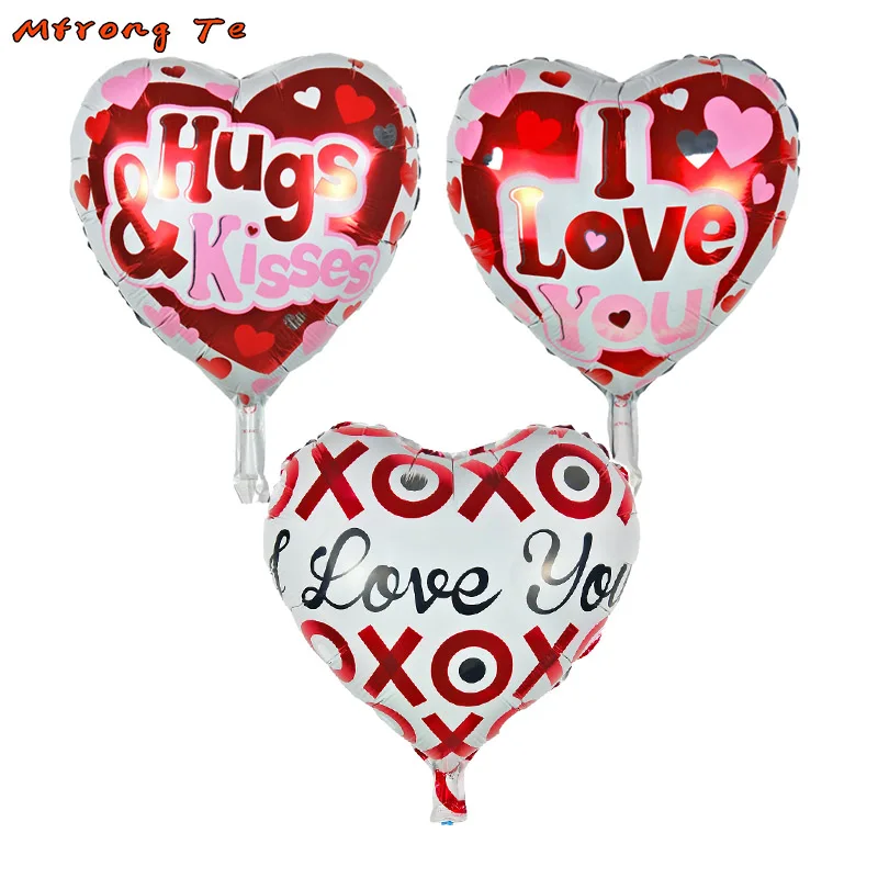 10pcs 18 inch heart shape xoxo Hug&Kiss foil helium balloons for