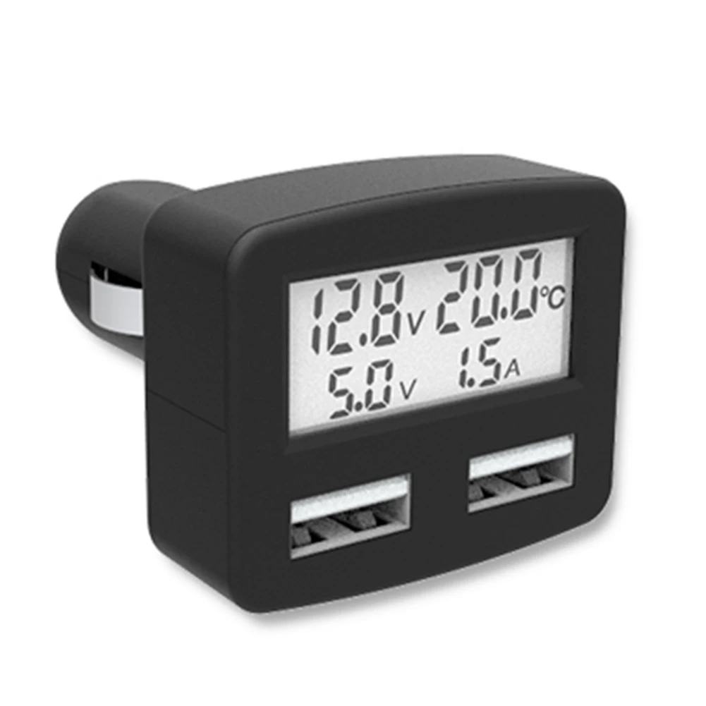 DC 5V Universal 5 in1 Dual USB Ports LCD Display Car Charger Phone Charger with Temperature Voltage Current Auto Accessories