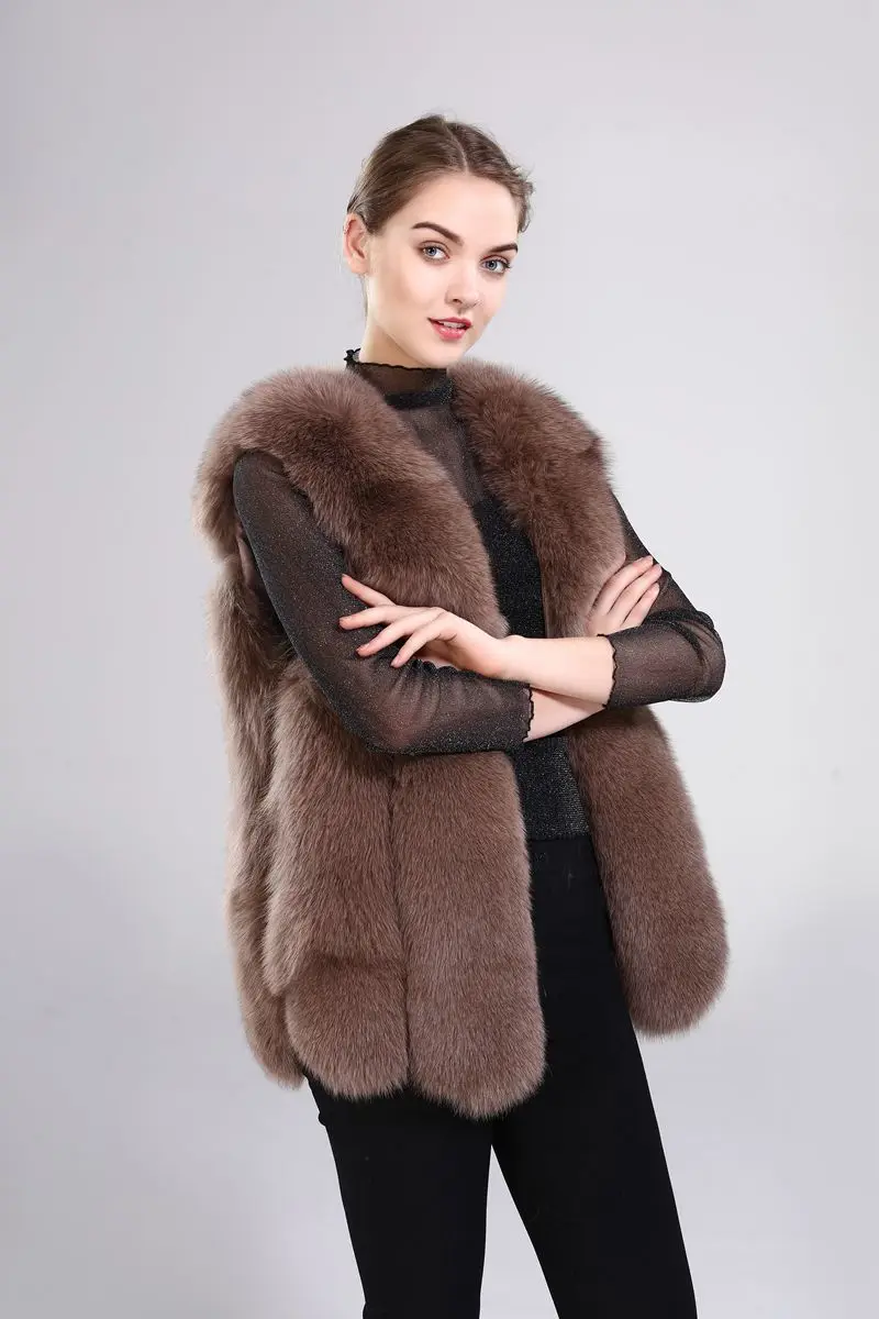Clearance New arrival lady natural fox fur vest real fur waistcoat thick warm fashion medium long jacket 5