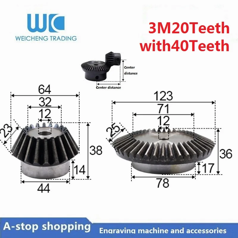 2Pcs 6mm 1:1 Bevel Gear 1 Modulus 20 Teeth With ID=6mm 90 Degree