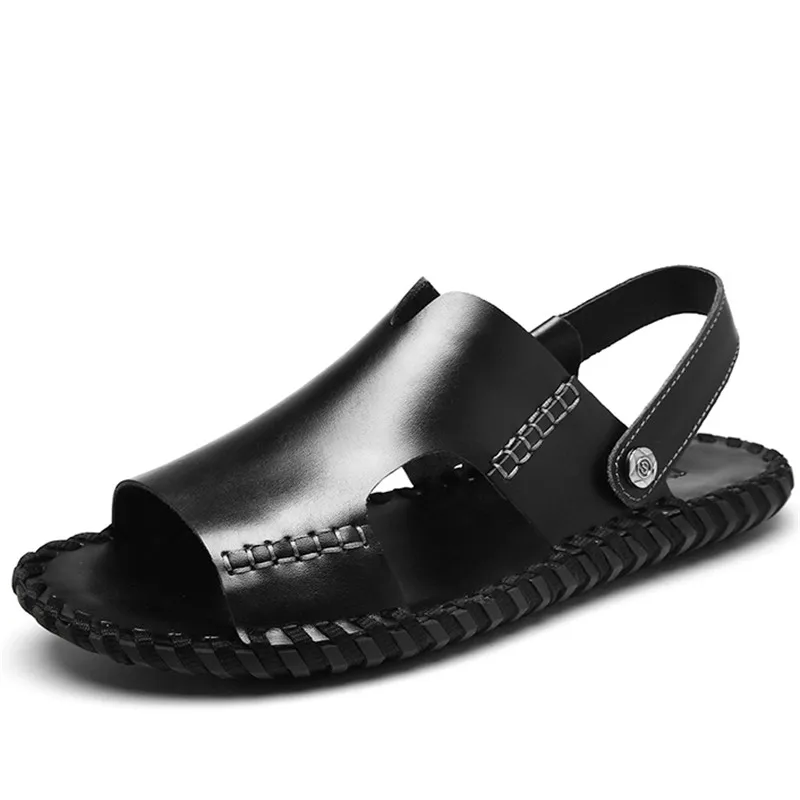 New Men Sandals Leather Men Dress Sandals Summer Breathable Men's Beach Shoes Flip Flops Male