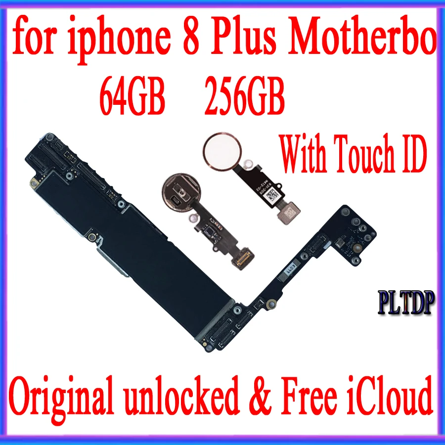 

NO iCloud for iphone 8 Plus Motherboard With Touch ID 100% Original Unlocked for iphone 8 Plus Mainboard 64GB/256GB Logic board