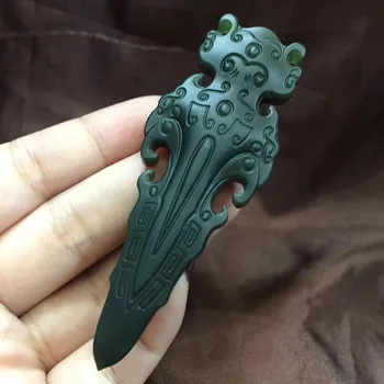

Xinjiang Hetian yu drop konjac pendant plain brand black sapphire pendant sheep fat ink yu tower green one fine jewelr