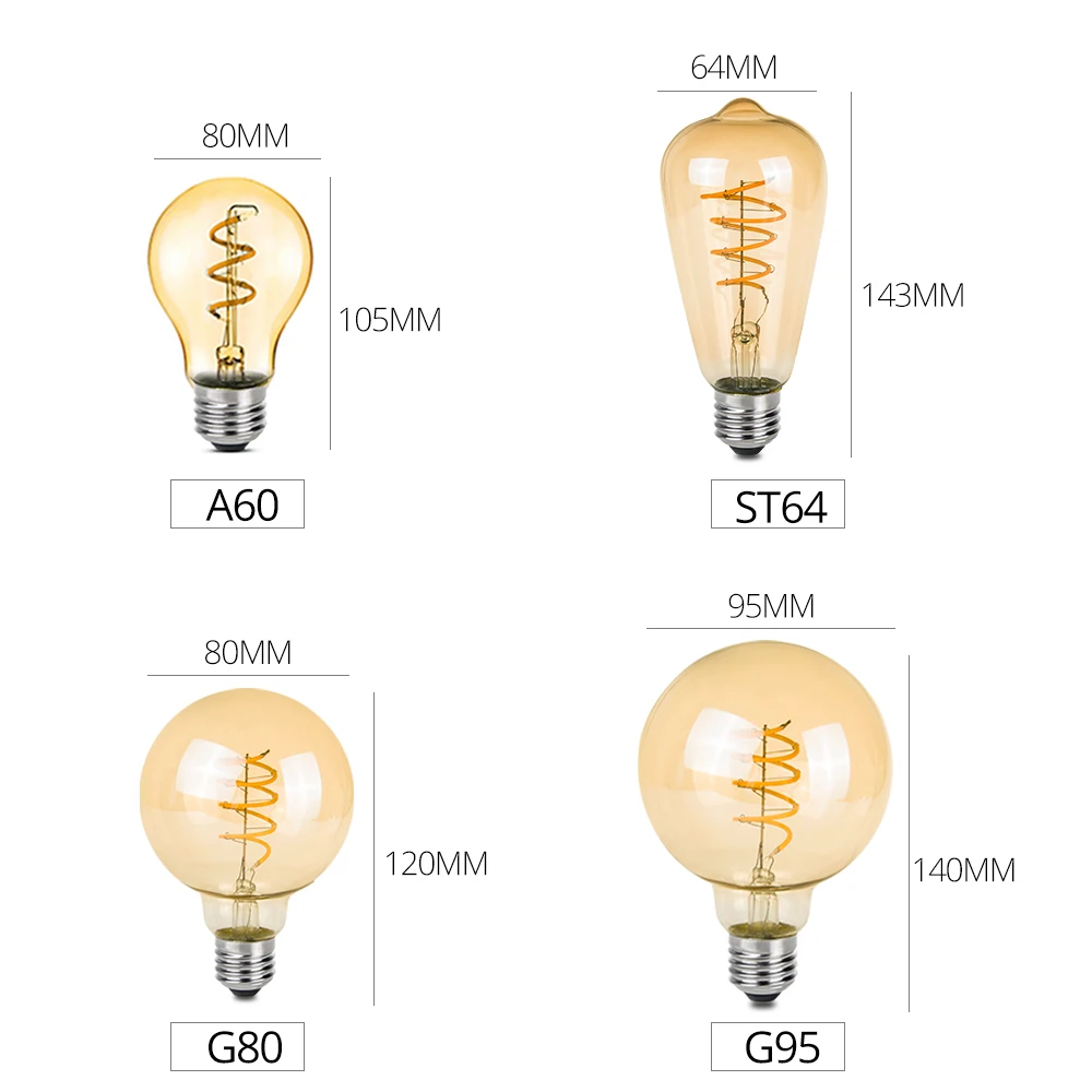 3W светодиоидная лампа с регулируемой яркостью светодиодный E27 лампы накаливания ST64 A60 G80 G95 85-265V старинные ретро Bombillas lampada E27 2200K Светодиодная лампа накаливания