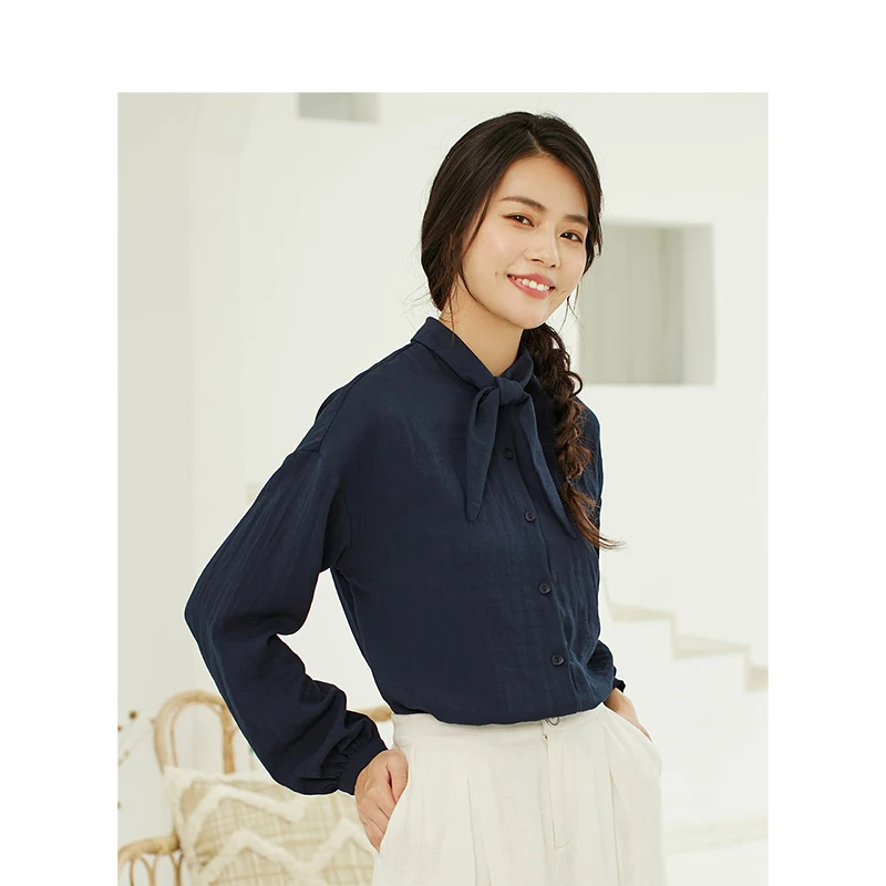 

INMAN 2019 Spring autumn blouse lace neck loose shirt women OL style