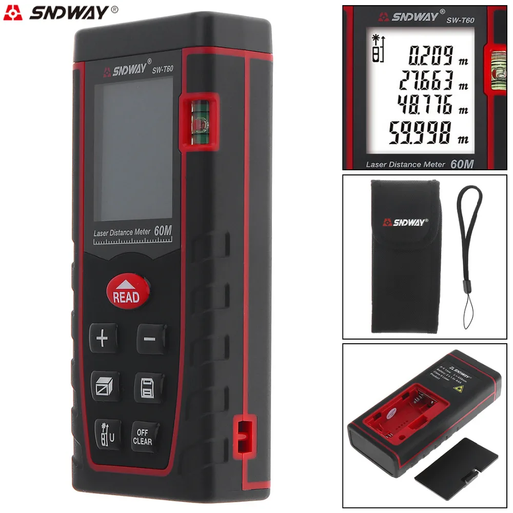 

SW-T60 60m Area / Distance / Volume / Pythagoras Measurement Portable Multi-function Laser Distance Meter Support Single Distan
