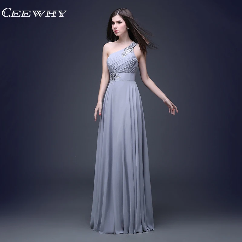 CEEWHY Een Schouder Lange Chiffon Avondjurken Kralen Crystal Moeder van de Bruid Jurken Vestidos de Fiesta de Noche CEEWHY Een Schouder Lange Chiffon Avondjurken Kralen Crystal Moeder van de Bruid Jurken Vestidos de Fiesta de Noche
