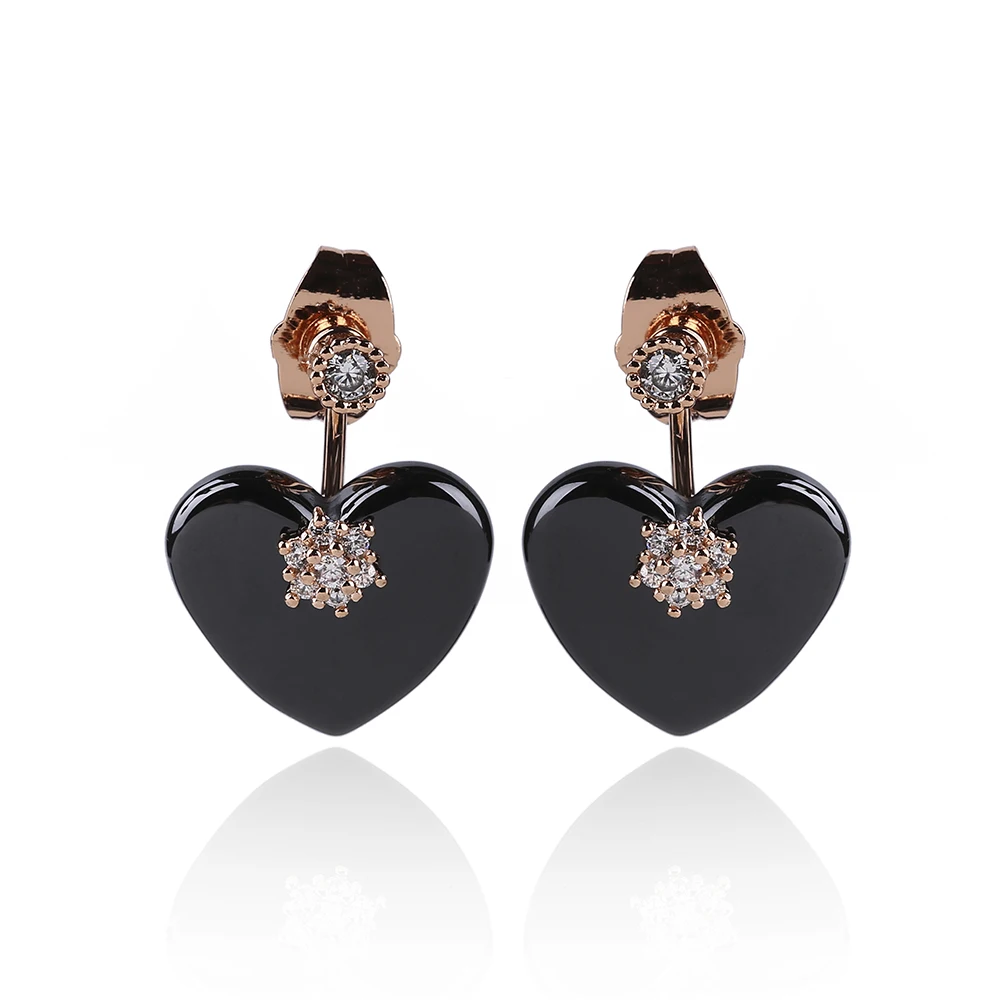 

Romantic Shining White AAA Zirconia Heart Earrings Long White Black Ceramic Dangle Earrings Women Wedding Luxury Jewelry