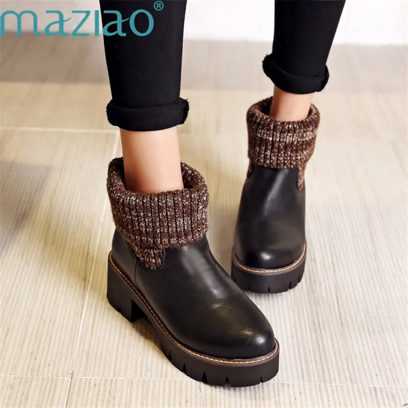 

Sock Boots Round Toe Elastic Med heels Slip on Chelsea Boots Ankle Square Heel Martin MAZIAO