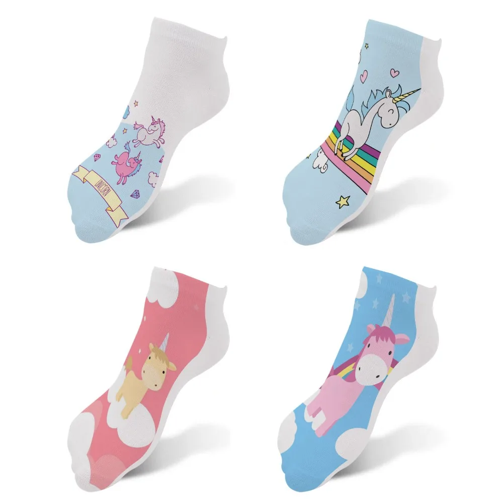 

SexeMara New 3D Printed Women Cotton Socks Kawaii Harajuku Unicorn Rainbow Funny Sock Fashion Casual Cartoon Low Cut Ankle Socks