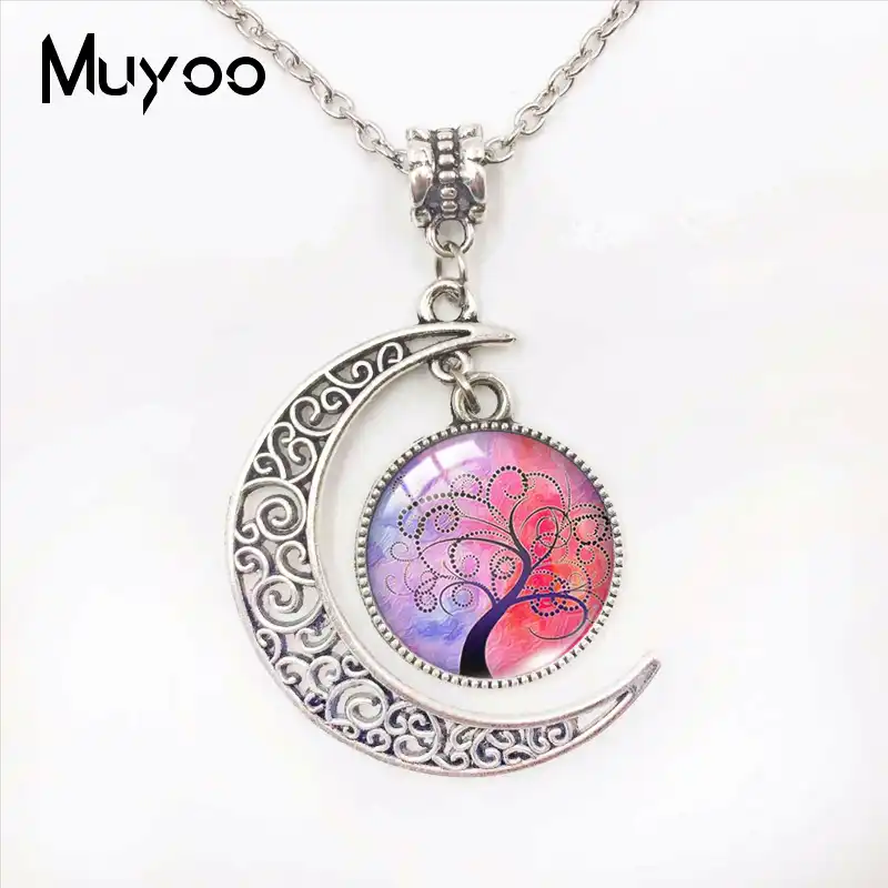 Dragón Negro y Rosa Púrpura Collar Colgante Plata color de cúpula de vidrio