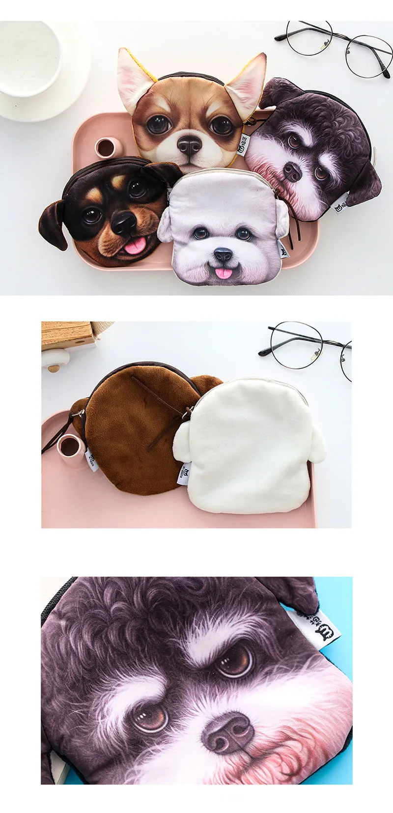 SLPF плюшевые игрушки 3D печать креативная Harajuku тканевая сумка милые животные плюшевые собаки молния монета ключ клатч дети мальчики девочки M03