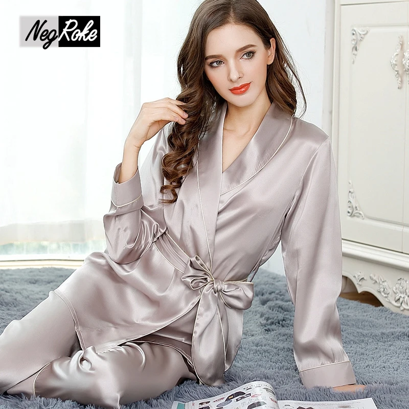 Buy Elegant 100 silk autumn V neck sexy Robe Gown