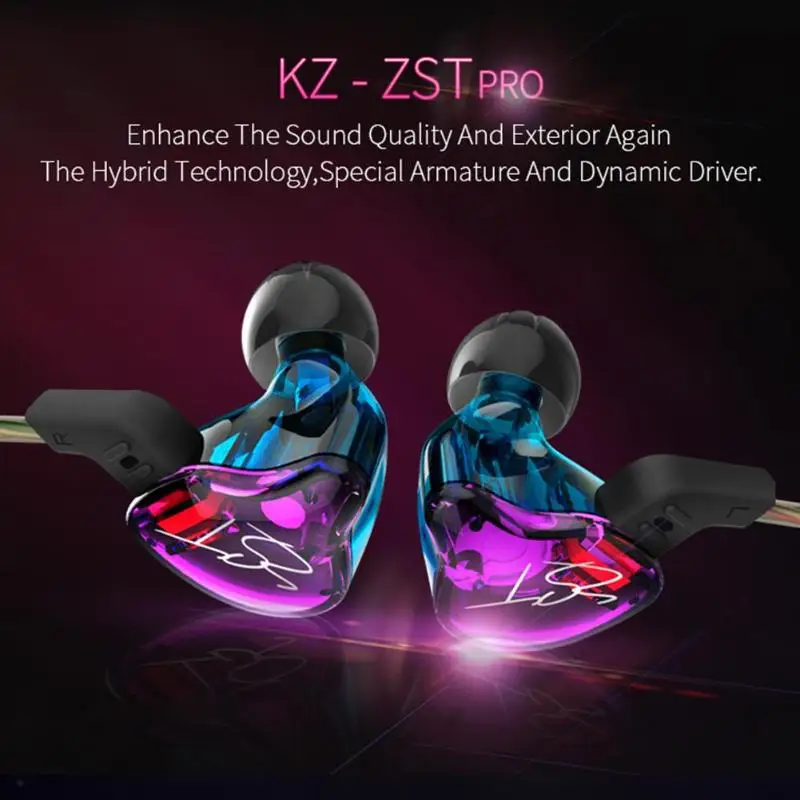 KZ-ZST динамический гибрид двойной драйвер наушники HIFI бас гарнитура наушники-вкладыши аудио мониторы шумоизоляция музыка спортивные наушники