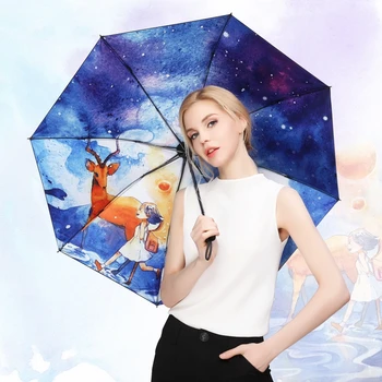 

Parasol Original Painting Folding Umbrellas Rain Women Sun Umbrella Female Sunscreen Anti-UV Art Umbrella princess paraguas