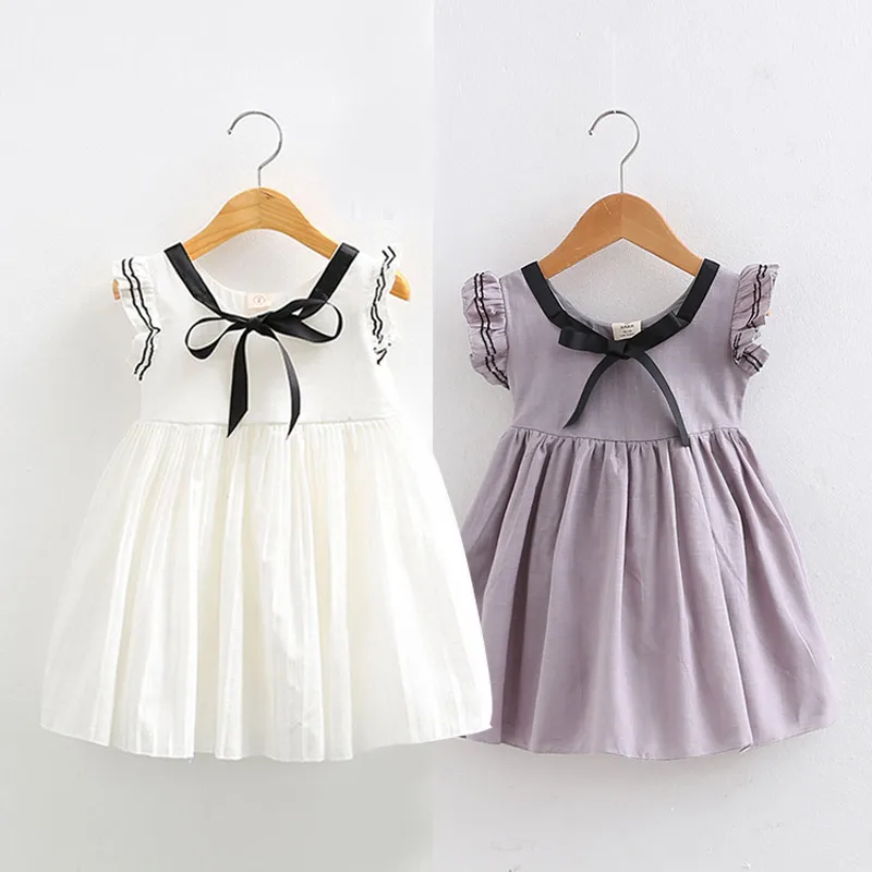 

2018 Summer 2 3 4 6 8 10T Years Children Birthday Elegant Bow Fly Sleeve Kids Party Dance Prom Pleat Little Girl Princess Dress