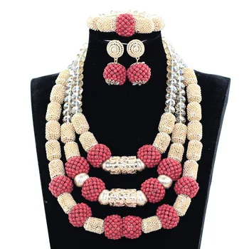 

Original Wine Red Coral Bridal Beads Jewelry Set Dubai Gold Wedding African Nigerian Jewelry Necklace Set Free Shipping WE123