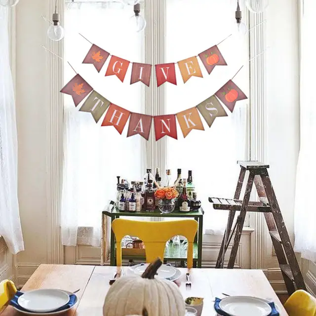 Vintage Thanksgiving Decorations Hanging Give Thanks Paper Banner