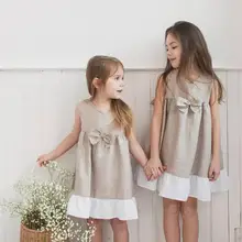 Винтажные хлопковые платья с бантом для девочек; платье принцессы без рукавов для маленьких девочек; летнее платье с оборками для девочек; г.; одежда для маленьких девочек