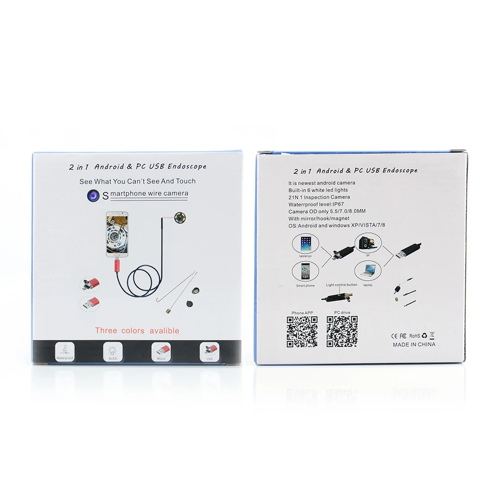 Водонепроницаемая мини камера эндоскоп 1/2/5/10 м 7 мм 2 в 1 Micro USB 6 светодиодный