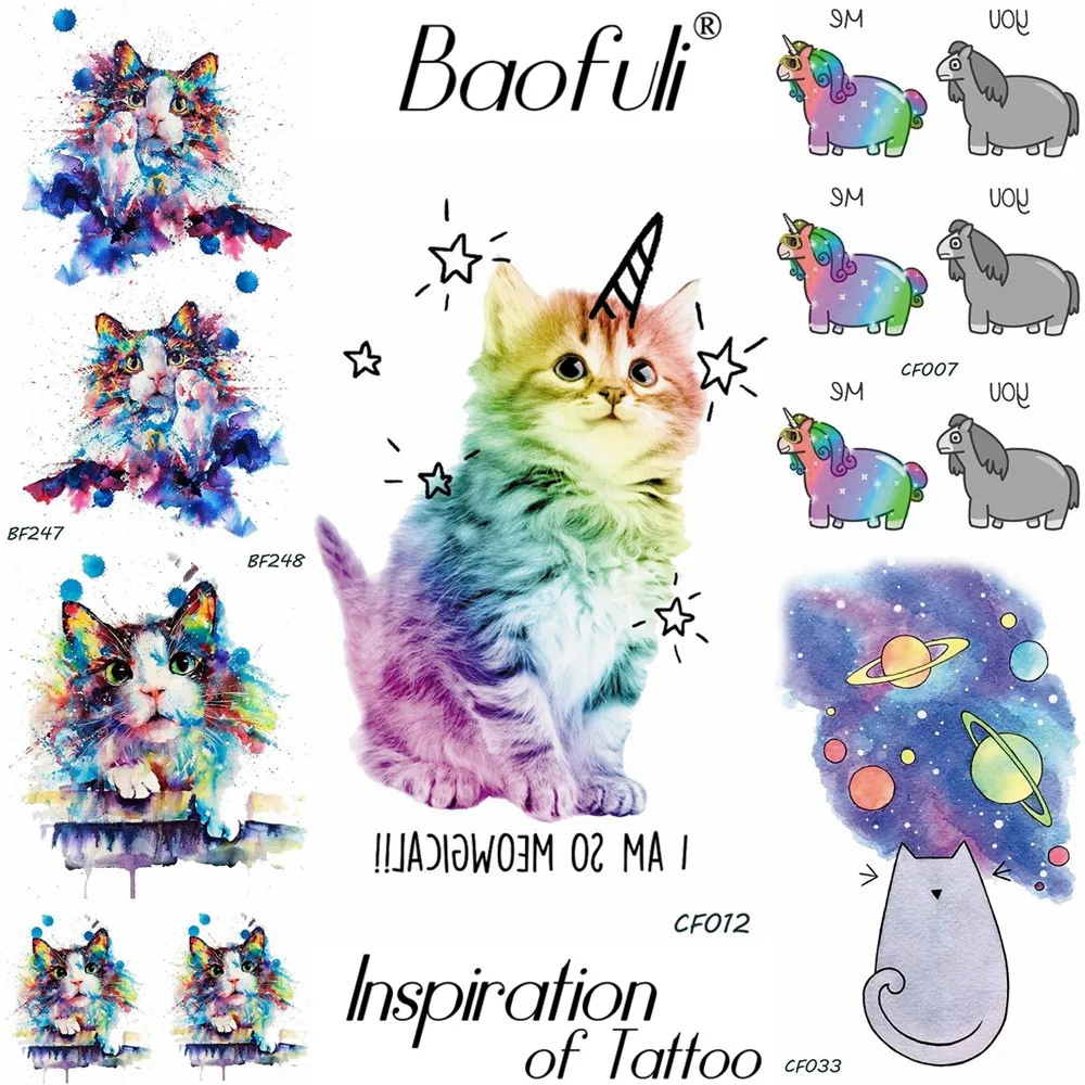 

Temporary Cartoon Animals Tattoo Flash Cat Unicorn Water Transfer Fake Tatoos Stickers Girls Birthday Gifts Body Art Arms Tattoo