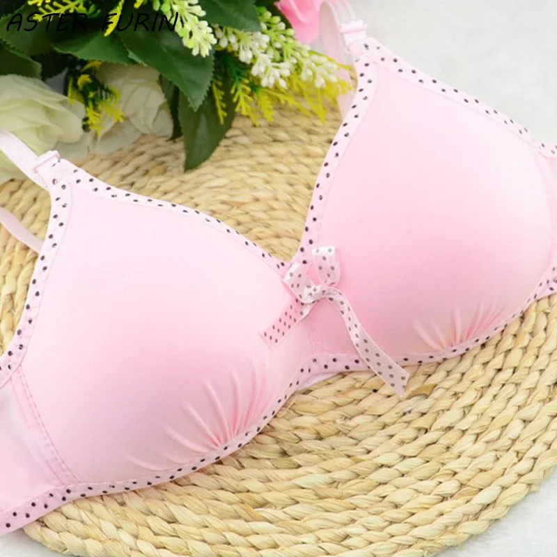 2017 Teenager Young Girl's Bra Soft Wire Free Pink Dot Cotton Bralette