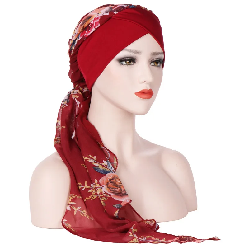 

Women Muslim Hijab Islamic Head Scarf Chemo Turban Printed Shawl Soft Silk Chiffon Long Tail Muslim Scarf Women Luxury Hijab