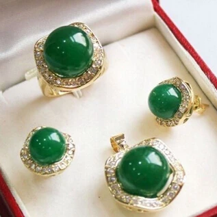 

Free shipping .452 Jewelry Green 18KGP earrings pendant Ring Crystal Set