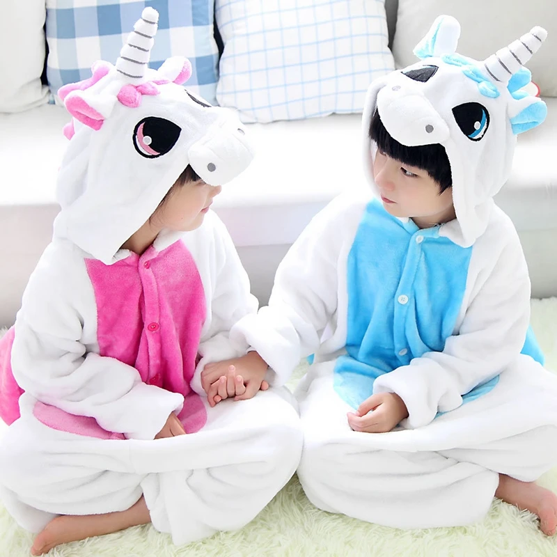 

Flannel winter Pegasus christmas pajamas pink unicorn pajamas for girls cartoon animals Hooded sleepwear onesie Boy pyjamas kids