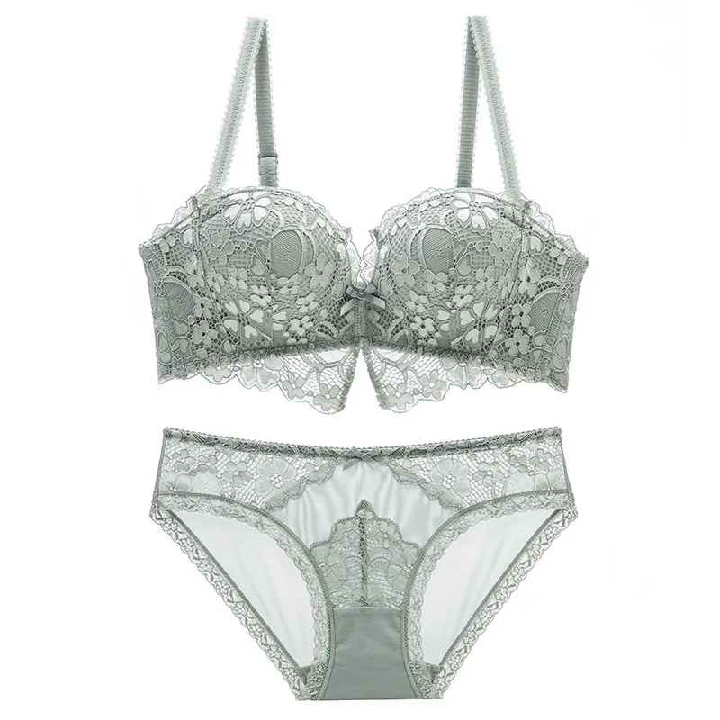 European High End Push Up Bras Suit Gather Together Wire Support Lace Bra Brief Set Sexy Female