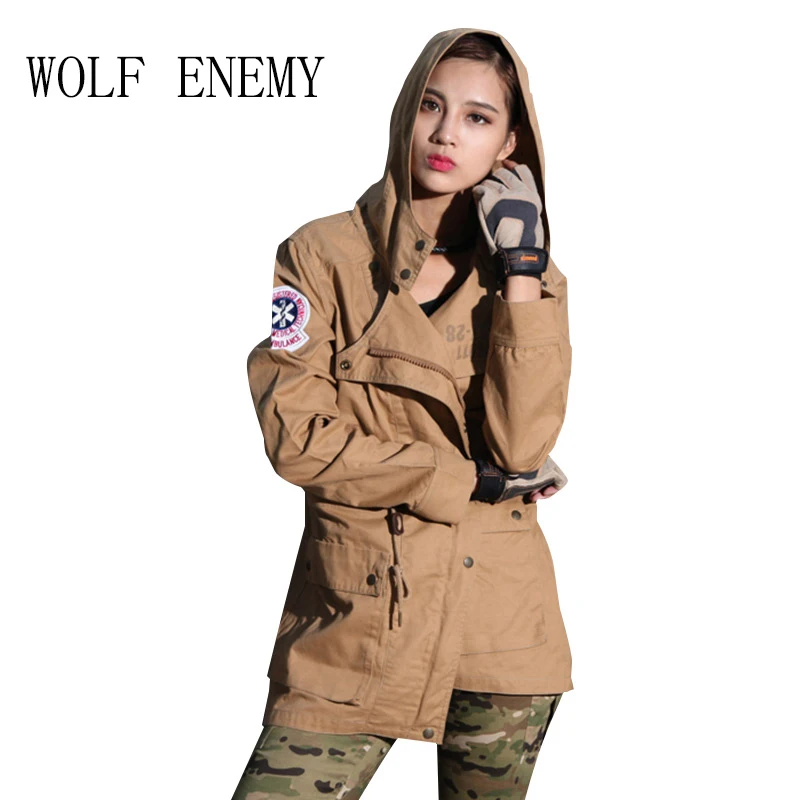 

WOLF ENEMY Women Outdoor Spring Trench Tactical Military Hunting Jacket 100% Cotton Female Urban Coat