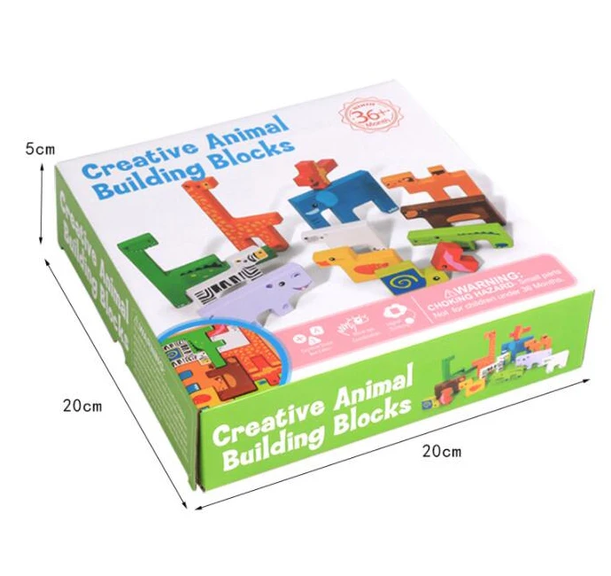 Детские творческие строительные блоки животных деревянные в коробке 3D тетрис обучающие игрушки для детей
