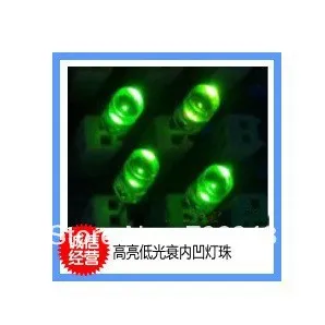 

free shipping 100pcs 5mm Cylindrical Concave LED,Long flat top Green LED,1000-1500mcd