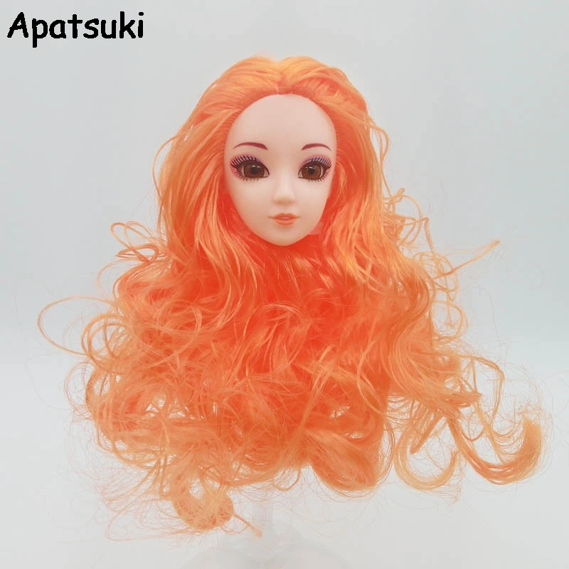 16 Doll Accessories High Quality Doll Head with Orange Wavy Hair DIY Accessories Heads For