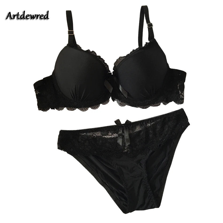 Lady Lace Black Push Up Bra Set Top B C Cups sujetador encaje Underwear Women Lingerie Sexy Panties And Bra Sets 6 Colors