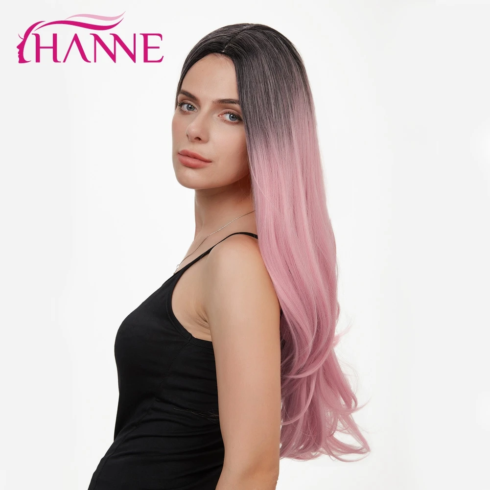 HANNE Синтетические длинные натуральные волнистые парики черный до розовый Омбре парик для белых или черных женщин вечерние или косплей