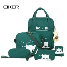 CIKER Schultaschen Für Jugendliche mädchen nette katze druck rucksack set gute frauen schulter reisetaschen 6 Teile/satz rucksack mochilas
