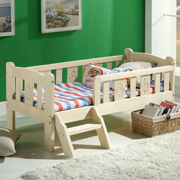 Moderna cama de madera maciza de madera para niños alargada cama de