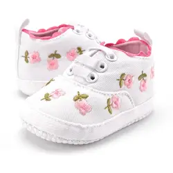 Младенцы Детские кроватки обувь Классические высокие модные с цветочным принтом на шнуровке Prewalkers спортивные кроссовки 0-18 м