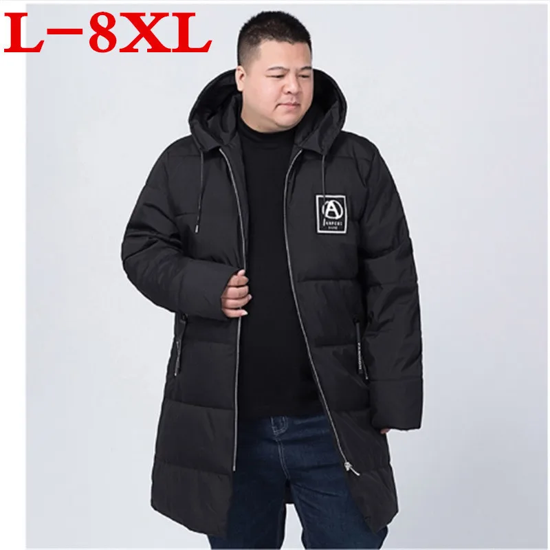 Новинка размера плюс 9XL 8XL 7XL брендовая зимняя длинная куртка с хлопковой подкладкой Мужская ветрозащитная куртка с капюшоном черная