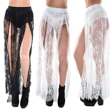 Женская юбка с эластичным поясом из прозрачной сетки с длинным Боковым Разрезом, макси, сексуальный пляжный кружевной комбинезон, юбки для женщин s jupe femme ropa mujer spodnica